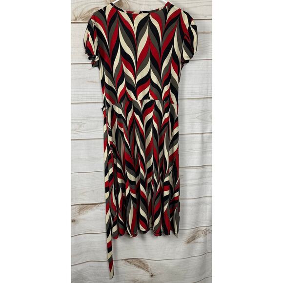 Marianne Multicolor Short Sleeve Surplice Waist Tie Midi Dress Size Large - Picture 3 of 6